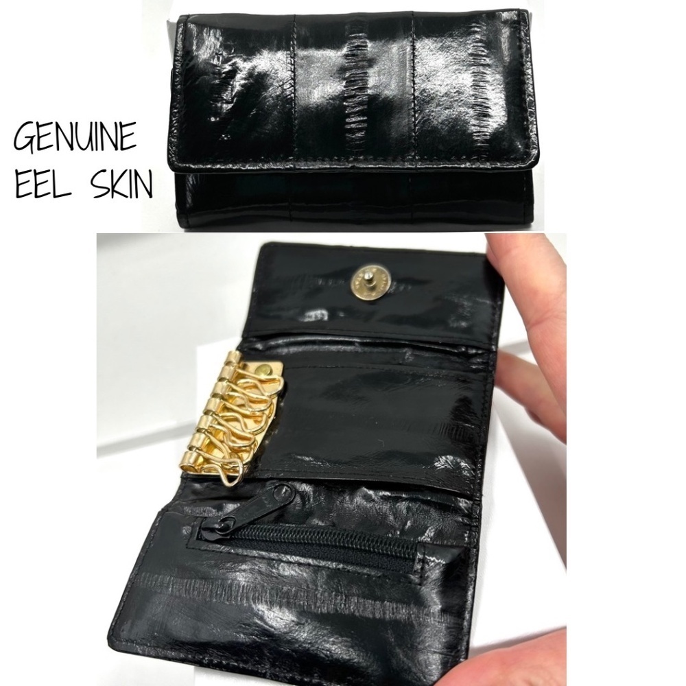 💥Price DROP! Genuine Eel Skin Key Holder Tri-Fold Small Organizer Wallet